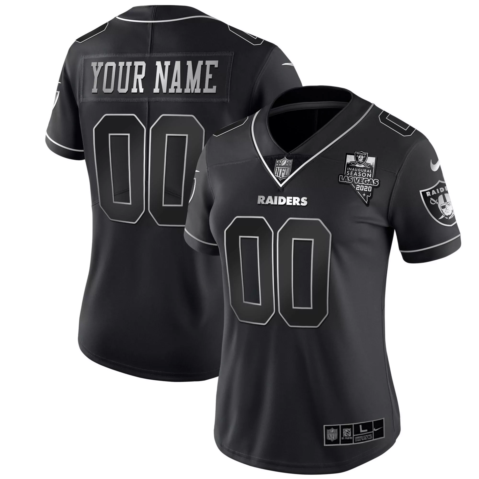 raiders women s 2020 all stitched vapor jersey black inaugural season custom 00