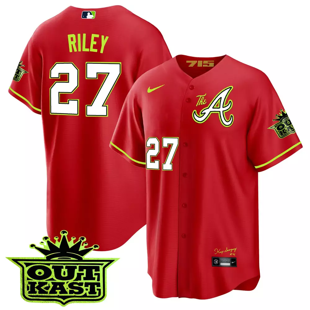 riley 27 atlanta braves 2023 men s all stitched vapor jersey red outkast edition
