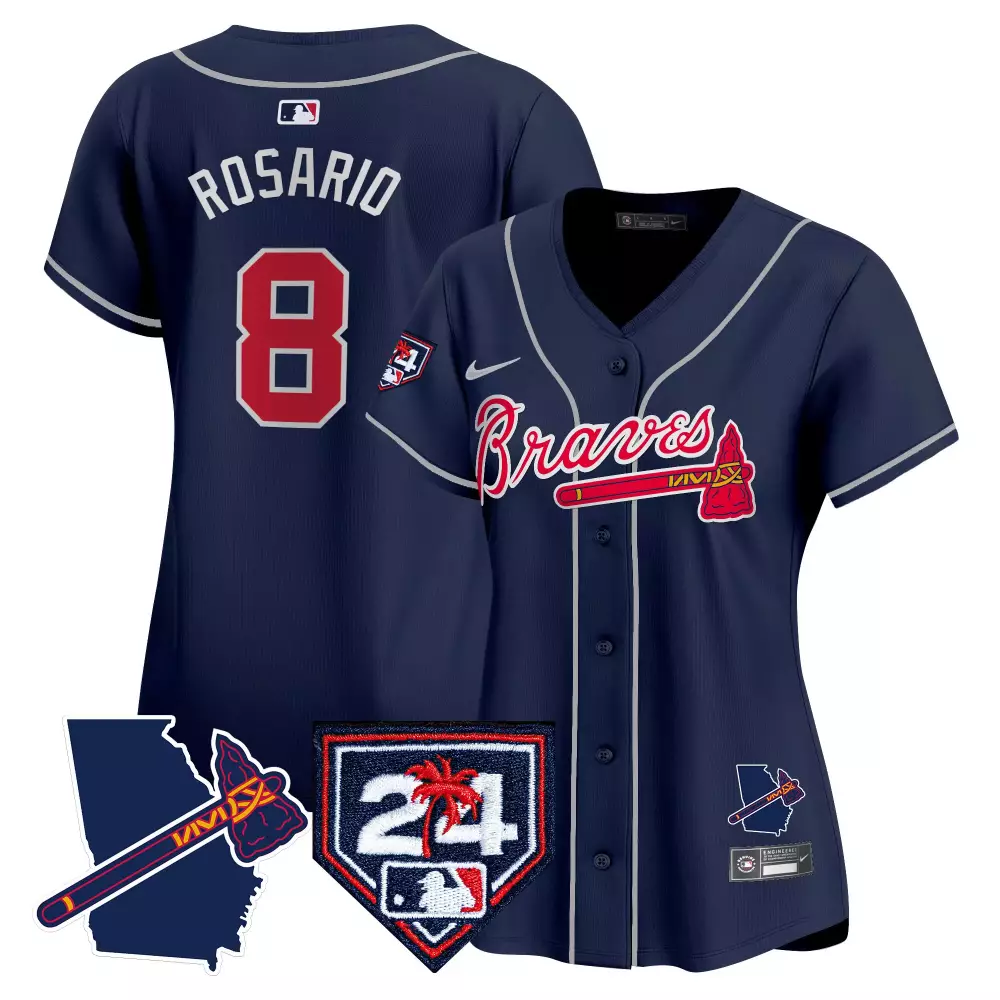 Rosario 8 Atlanta Braves 2023 White Stitched Jersey | Name Patch | Game Day Outfit for Men, Women & Youth
