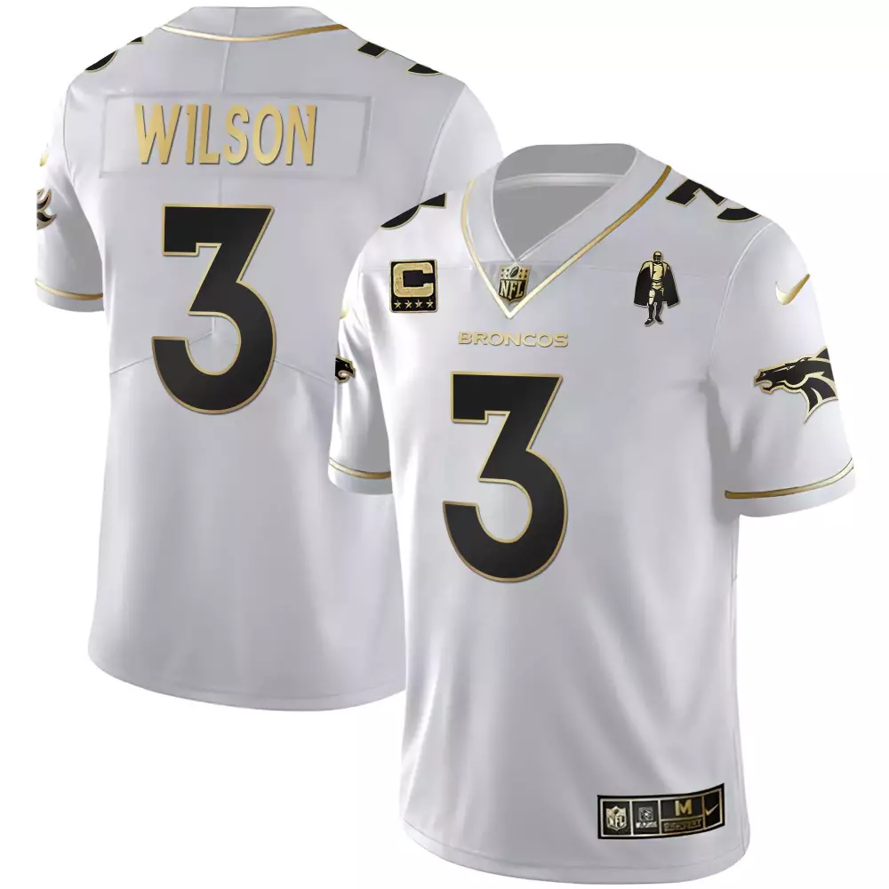 Russell Wilson Denver Broncos 2023 Stitched Vapor Jersey | White & Gold Edition | Limited Edition Fan Gear | For Men, Women & Youth