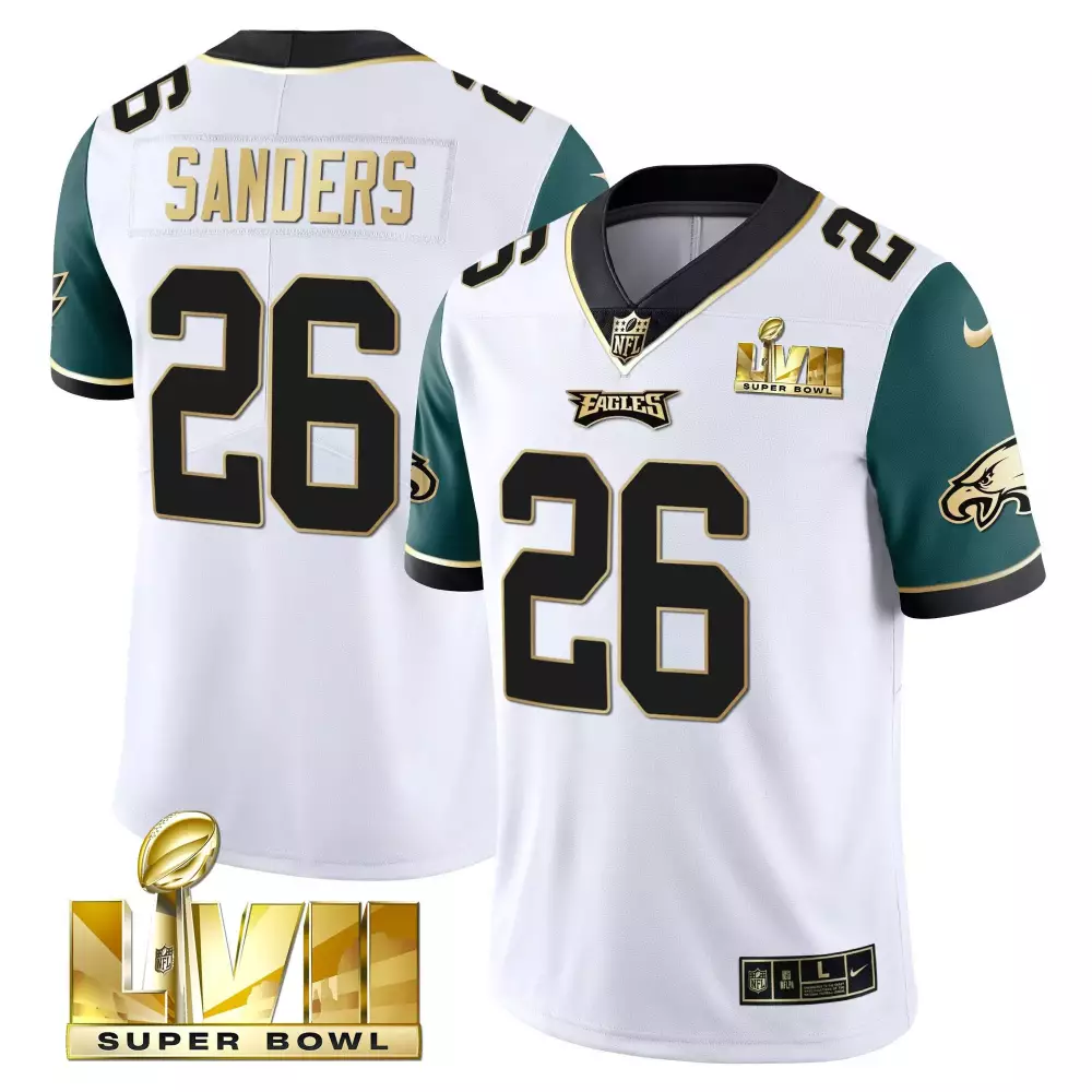 Sanders 26 Philadelphia Eagles 2023 Stitched Vapor Jersey | Super Bowl LVII Edition White 1 | Limited Edition Fan Gear | For Men, Women & Youth