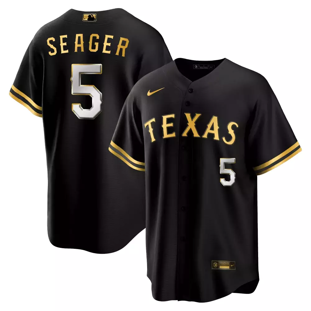 seager 5 texas rangers 2023 men s all stitched vapor jersey black champions patch