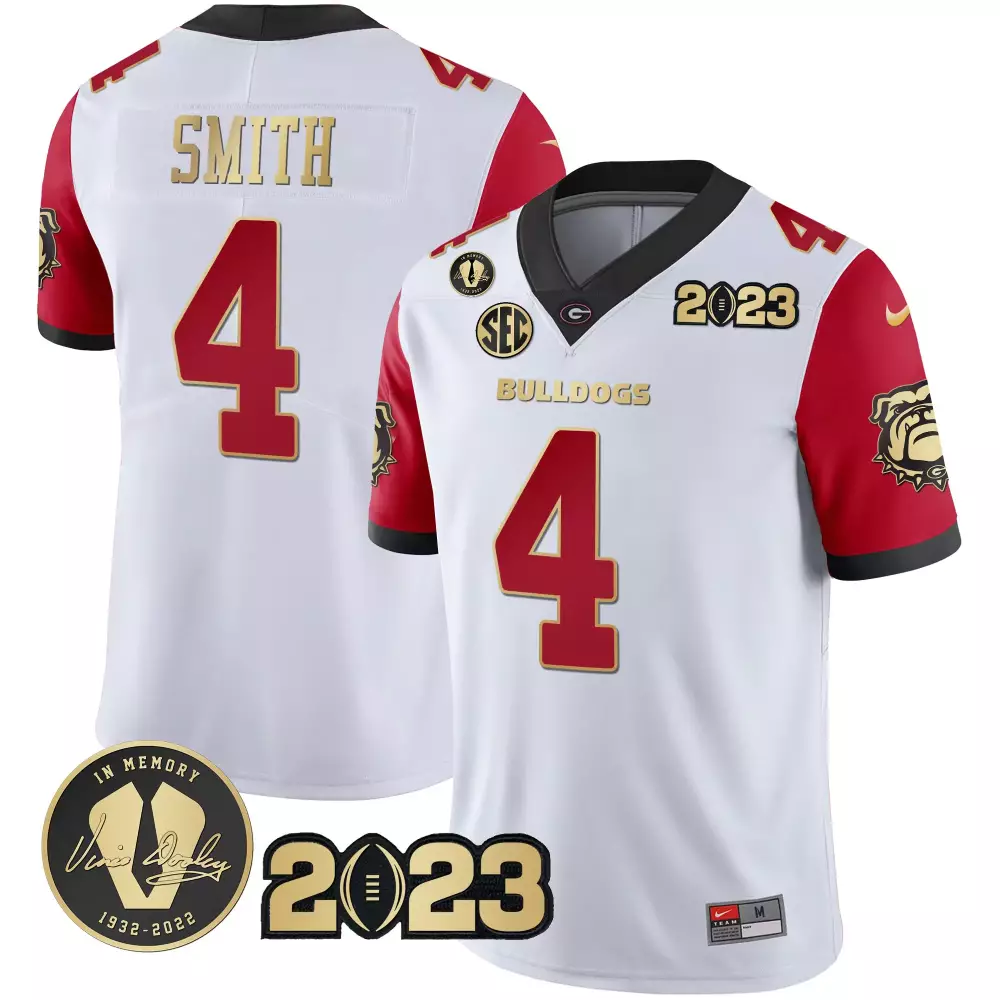Smith 4 Georgia Bulldogs 2023 Black Red Jersey | All Stitched Vapor Style | In Memory Patch Fan Gear for Men, Women & Youth