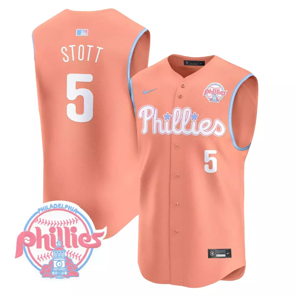 Stott 5 Philadelphia Phillies 2023 Vapor Jersey | Blue With Patches | Stitched Replica Fan Gear | For Men, Women & Youth