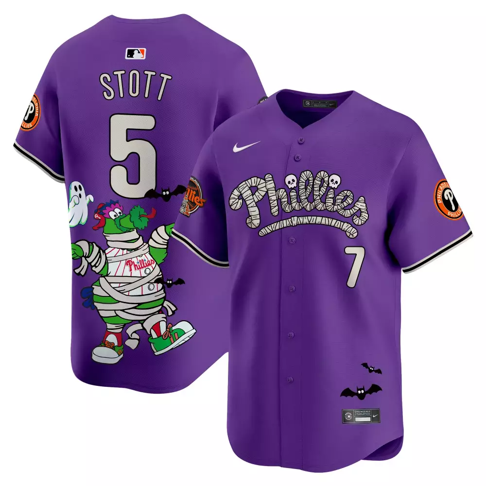 Stott 5 Philadelphia Phillies 2023 Vapor Jersey | Purple with Patch Stitched Fan Gear | For Men, Women & Youth