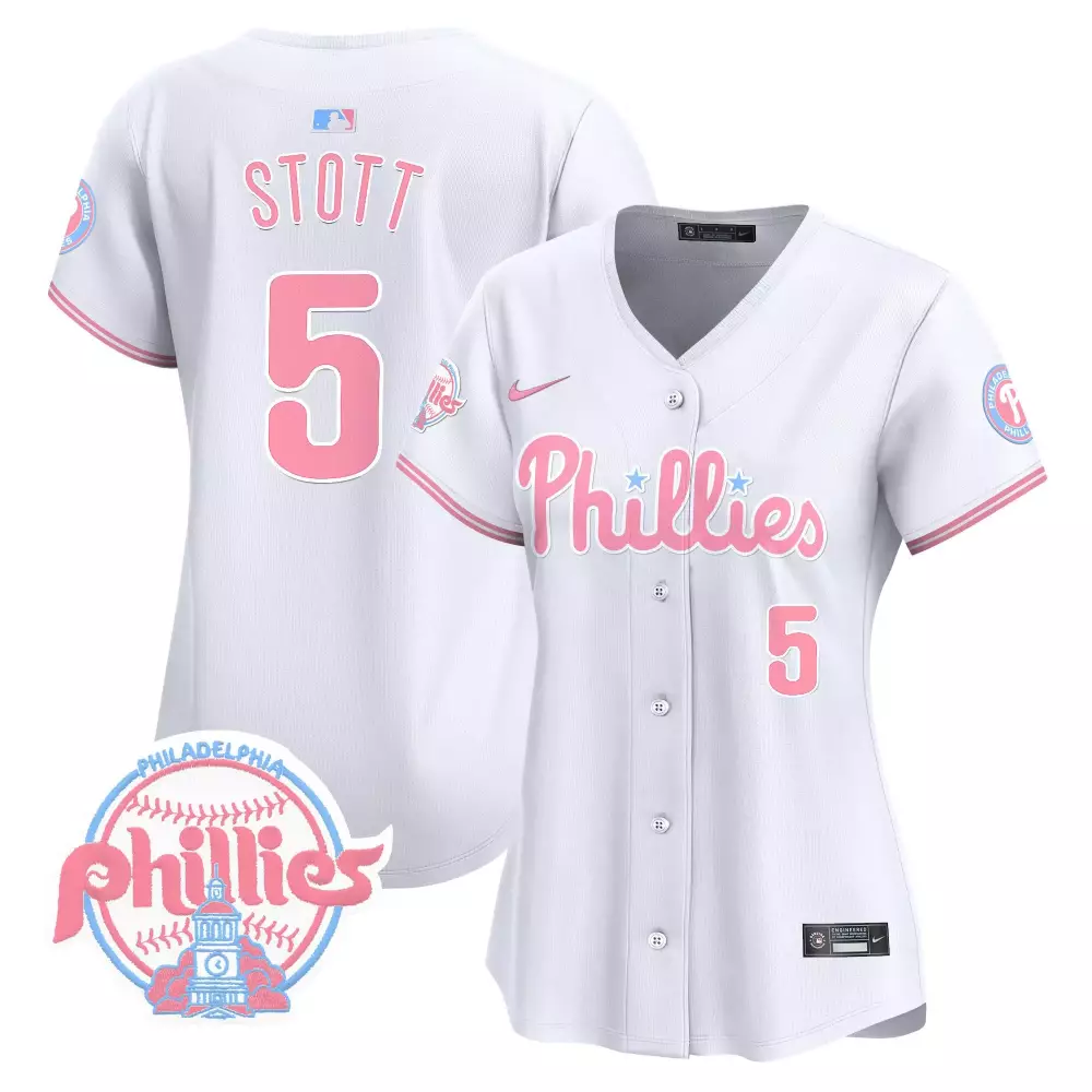 Stott 5 Philadelphia Phillies 2023 Women's Stitched Vapor Jersey | White NL Patch | Limited Edition Fan Gear | For Men, Women & Youth