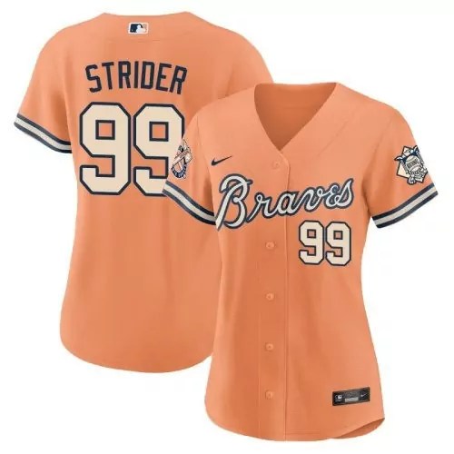 Strider 99 Atlanta Braves 2023 Women's Stitched Vapor Jersey | Peach Design | Limited Edition Fan Gear | For Women & Youth