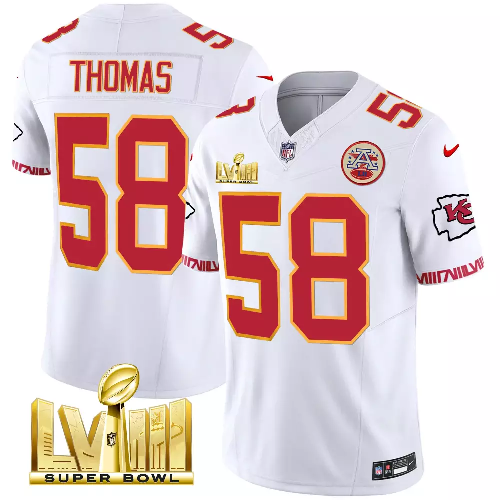 Thomas 58 Kansas City Chiefs 2023 Vapor Jersey | All Stitched Super Bowl LVII Edition | For Men, Women & Youth