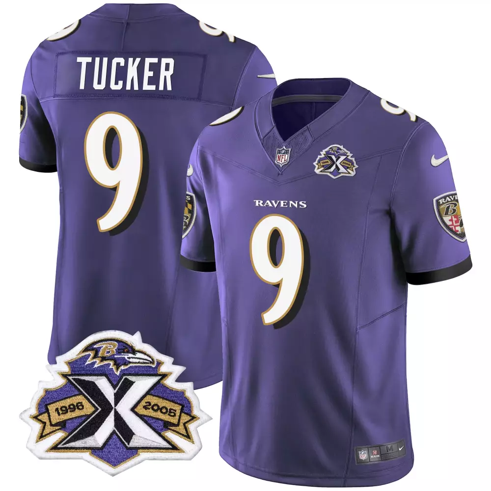 Tucker 9 Baltimore Ravens 2005 Men's All Stitched Vapor Jersey | Purple X Patch | Fan Gear for Game Day | For Men, Women & Youth