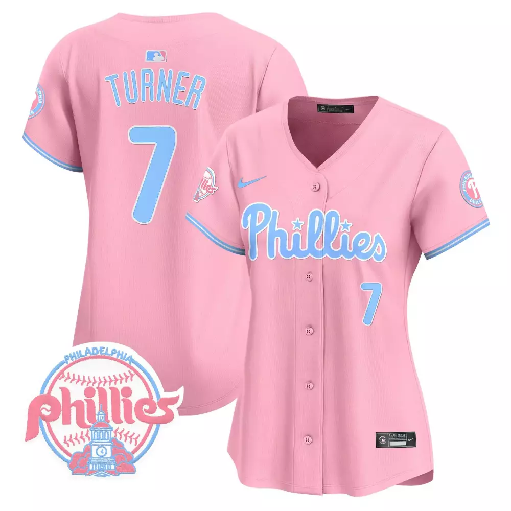 Turner 7 Philadelphia Phillies 2023 Women's Pink Stitched Vapor Jersey | Stylish Fan Gear | For Women, Men & Youth