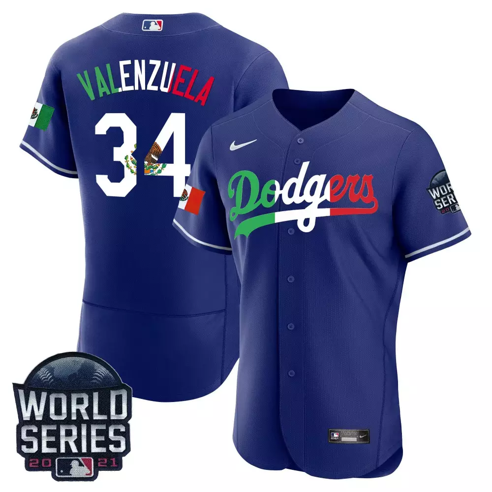 valenzuela 34 dodgers 2021 men s all stitched vapor jersey world series edition blue 2