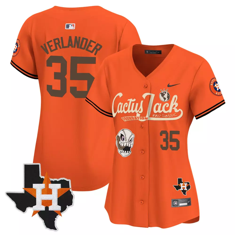Verlander 35 Houston Astros 2023 Women's Cactus Jack Vapor Jersey | Purple Edition | All Stitched | For Men, Women & Youth