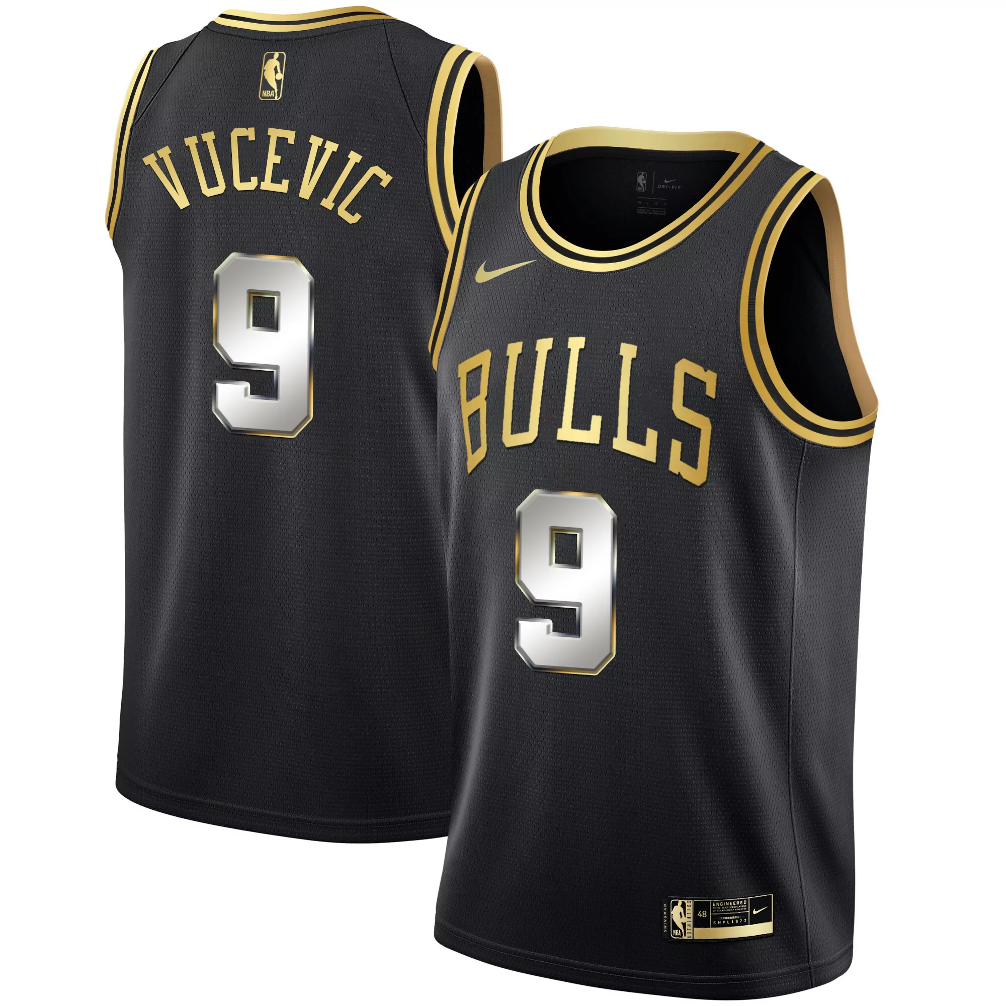 vucevic 9 chicago bulls 2023 men s all stitched vapor jersey black gold 1