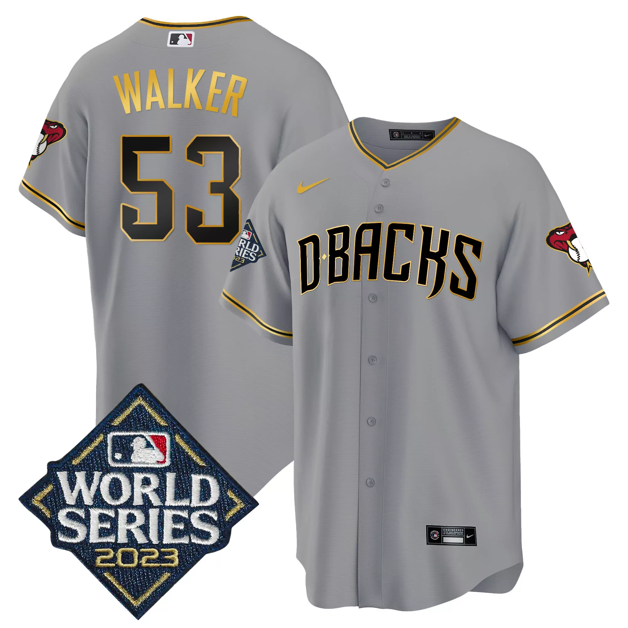 walker 53 arizona diamondbacks 2023 men s all stitched vapor jersey world series edition gray