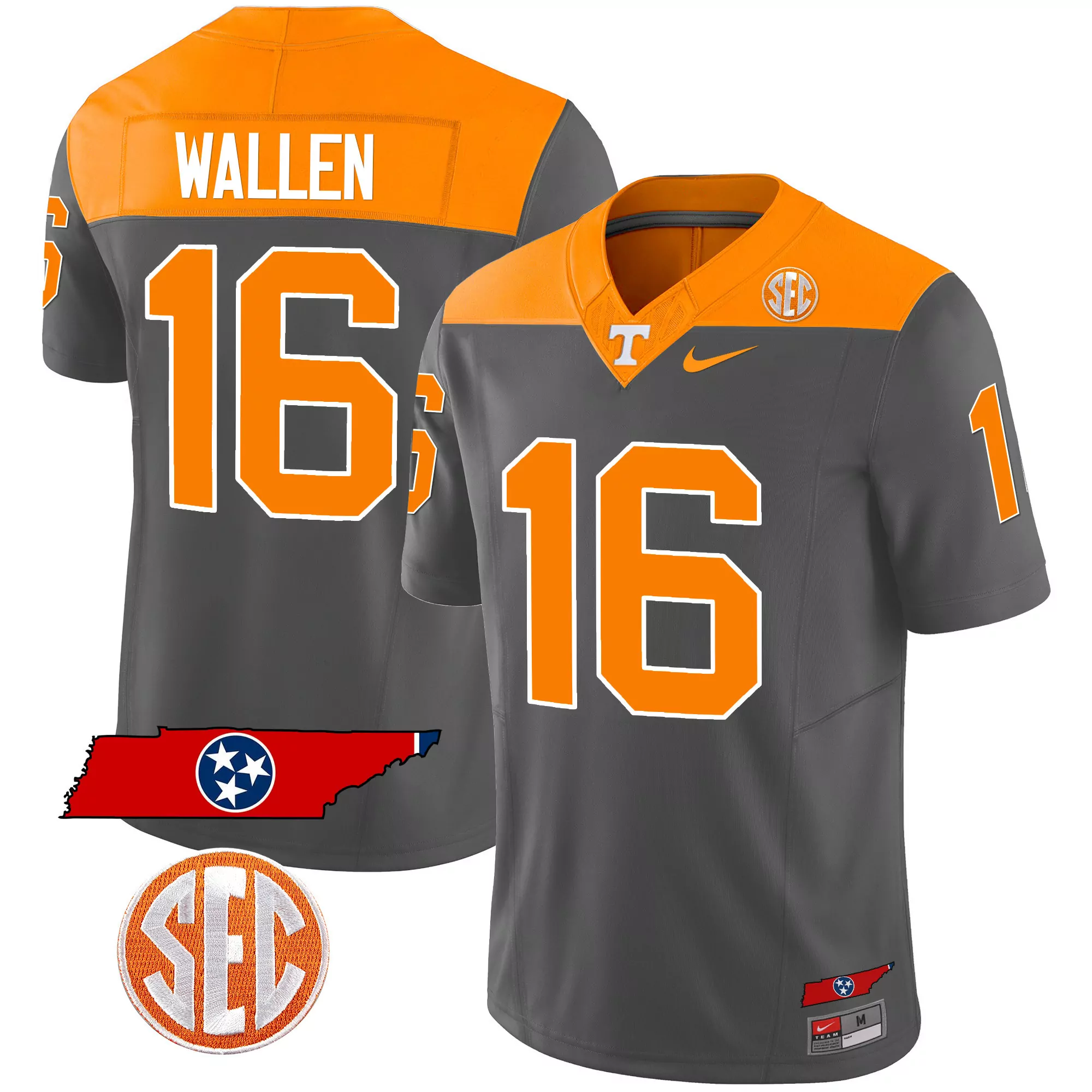 wallen 16 tennessee volunteers 2023 men s all stitched vapor jersey black sec patch