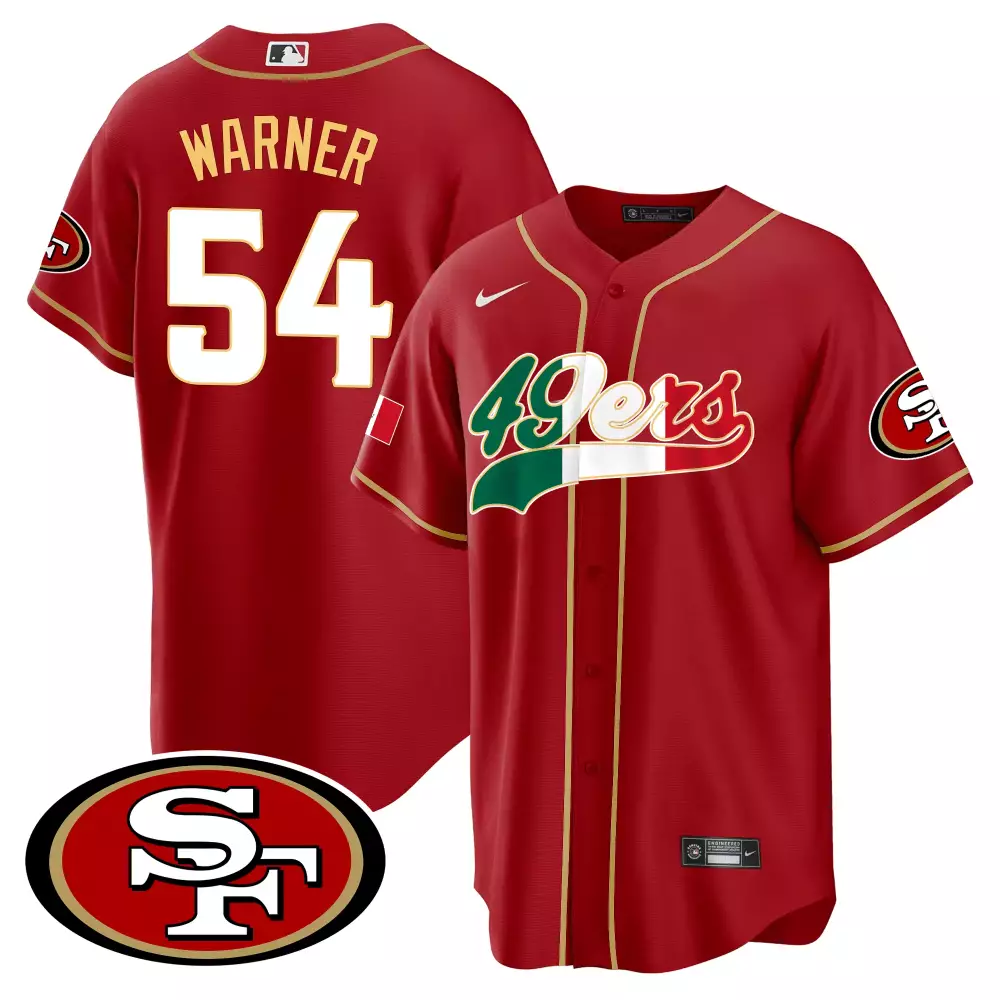 Warner 54 San Francisco 49ers 2023 Red Stitched Jersey | 75th Anniversary Name Patch | For Men, Women & Youth