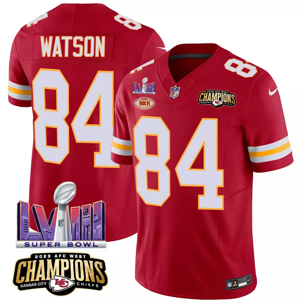 Watson 84 Kansas City Chiefs 2023 Stitched Vapor Jersey | Red Back 2 Back Patch | Replica Fan Gear | For Men, Women & Youth