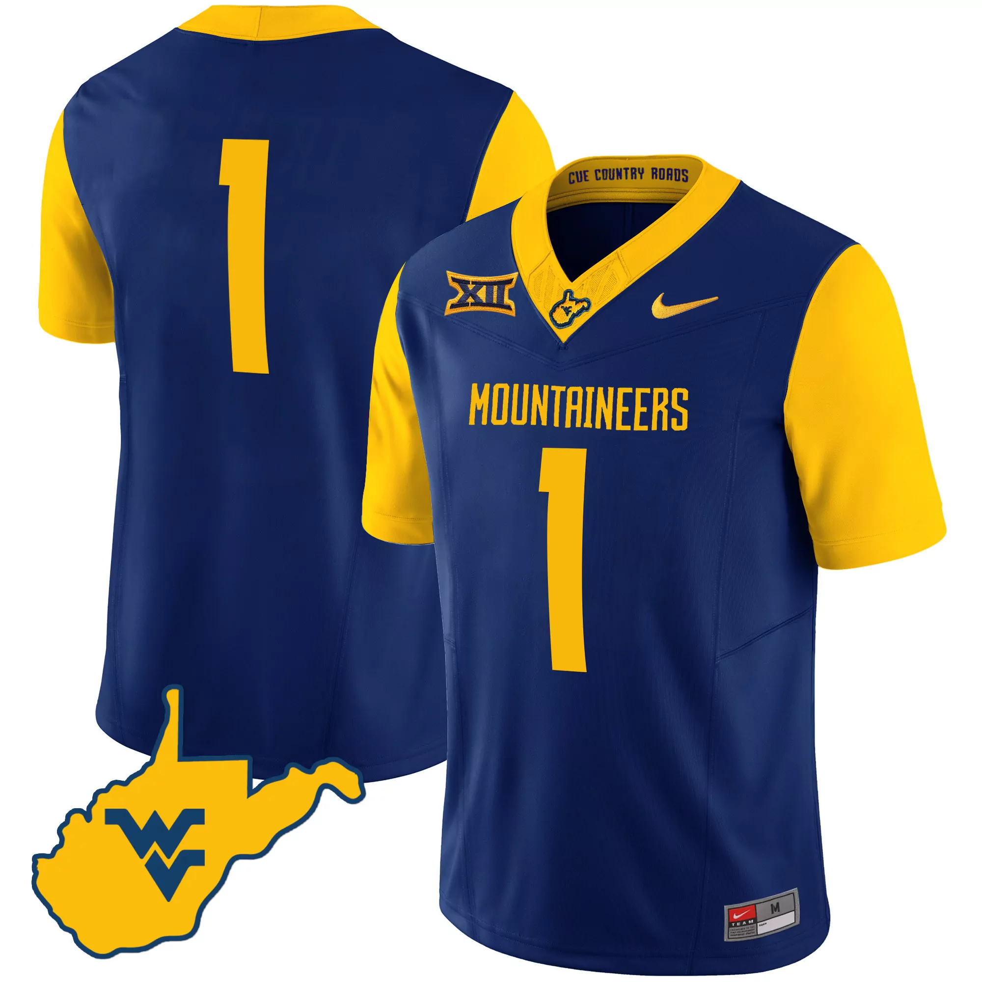 west virginia mountaineers 1 all stitched vapor jersey 2023 men s yellow blue lightning design