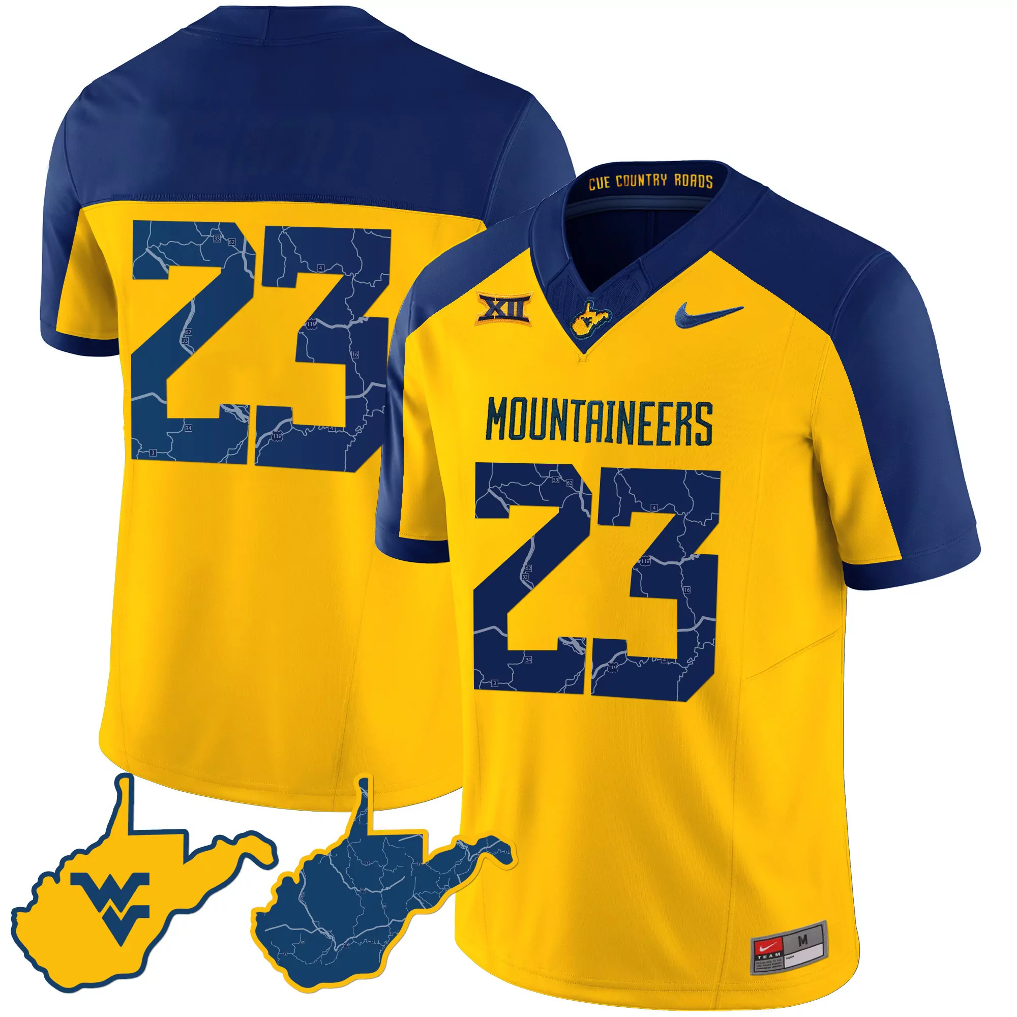west virginia mountaineers 23 men s 2023 nike all stitched vapor jersey blue yellow