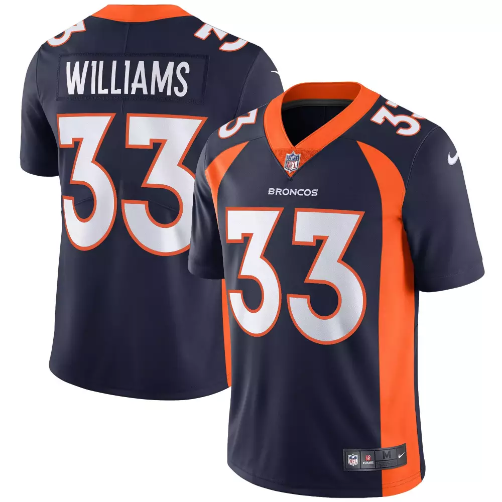 williams 33 denver broncos 2023 men s all stitched vapor jersey navy orange