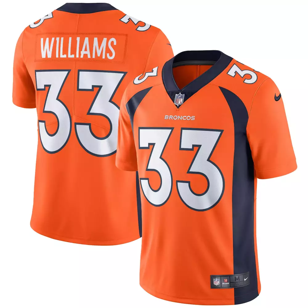williams 33 denver broncos 2023 men s all stitched vapor jersey navy orange