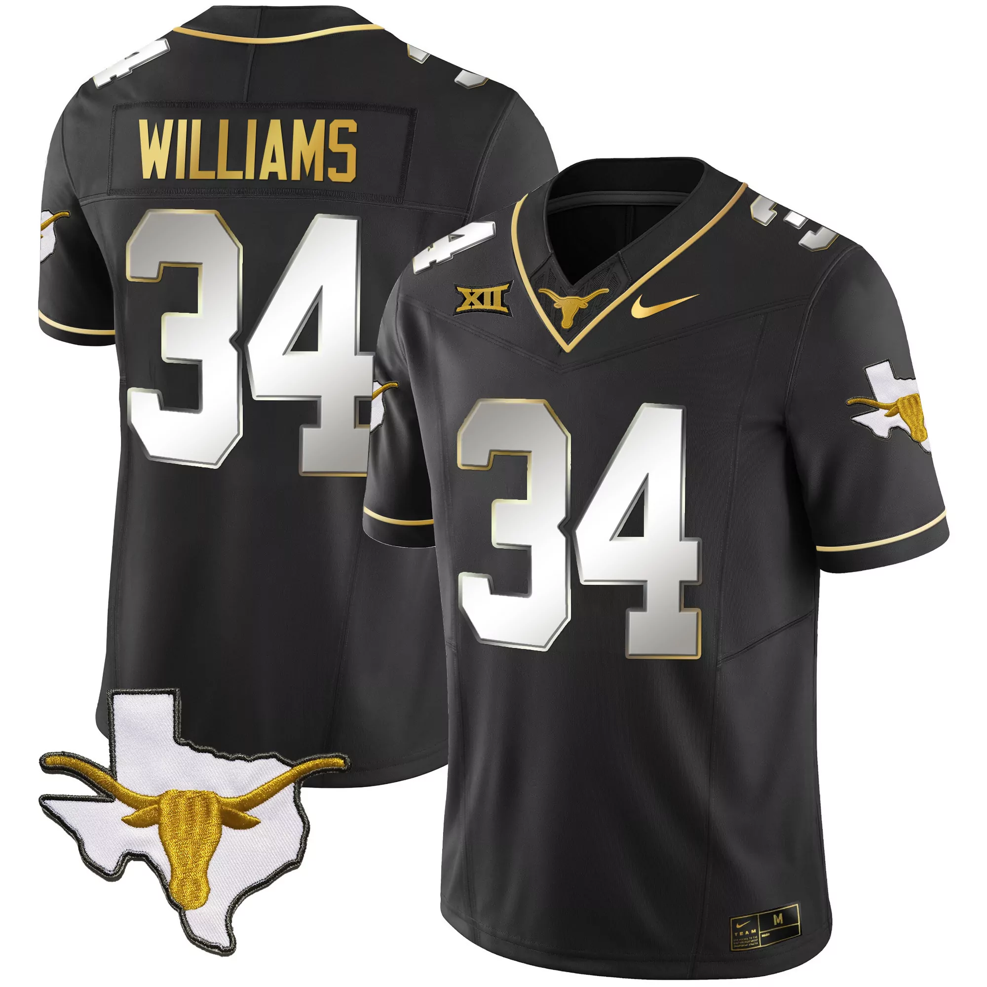 williams 34 texas longhorns 2023 men s all stitched vapor jersey black texas patch 3
