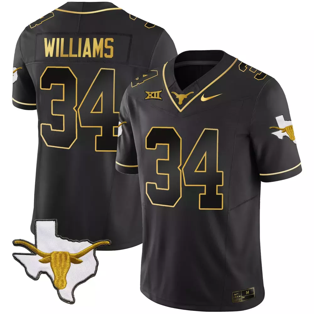 Williams 34 Texas Longhorns Men's All Stitched Vapor Jersey | Black Texas Patch 2023 Fan Gear | For Men, Women & Youth