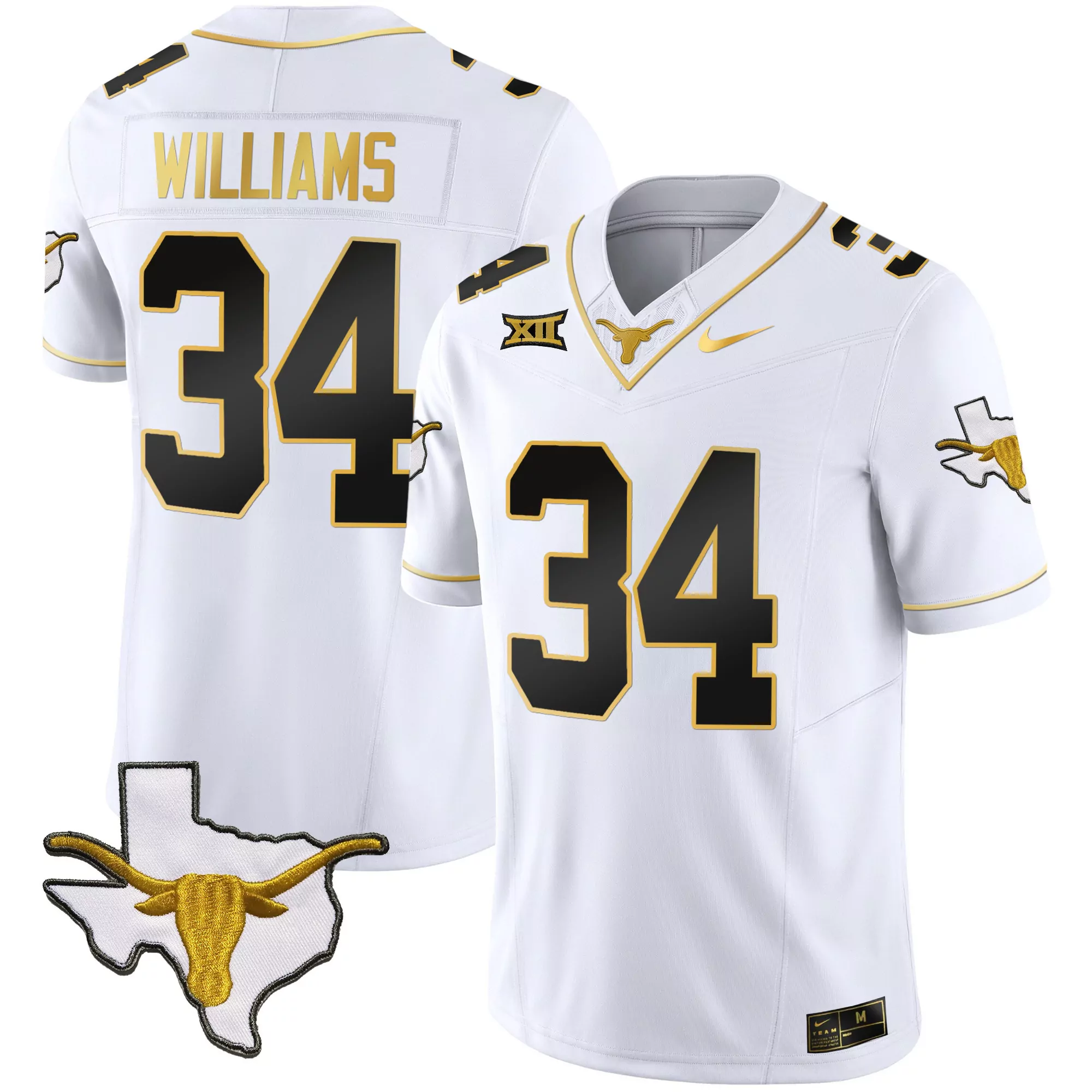 williams 34 texas longhorns 2023 men s all stitched vapor jersey white texas patch 1