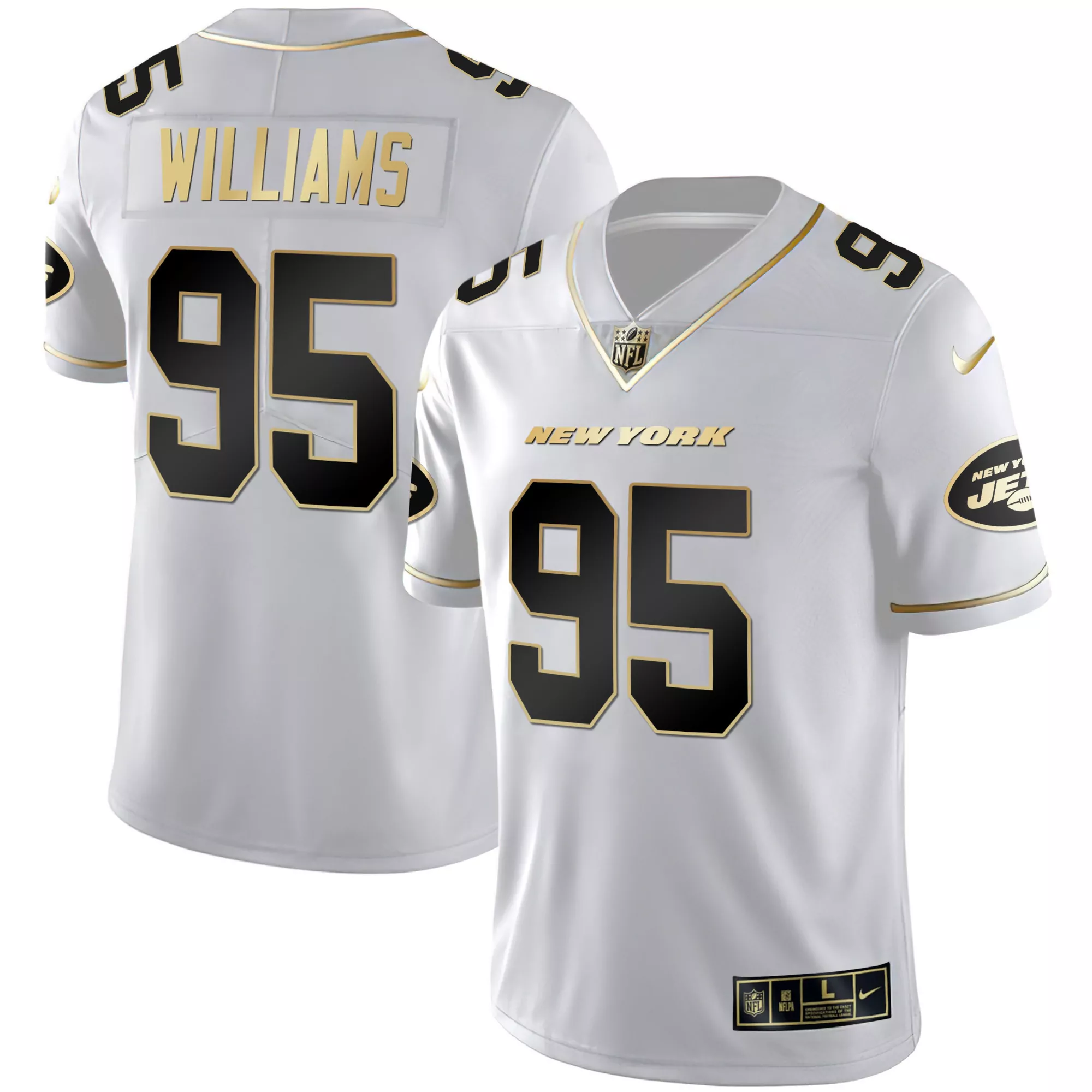 williams 95 new york jets 2023 men s all stitched vapor jersey white gold