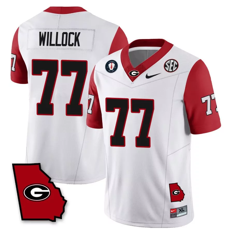 willock 77 georgia bulldogs 2023 men s all stitched vapor jersey white red xl