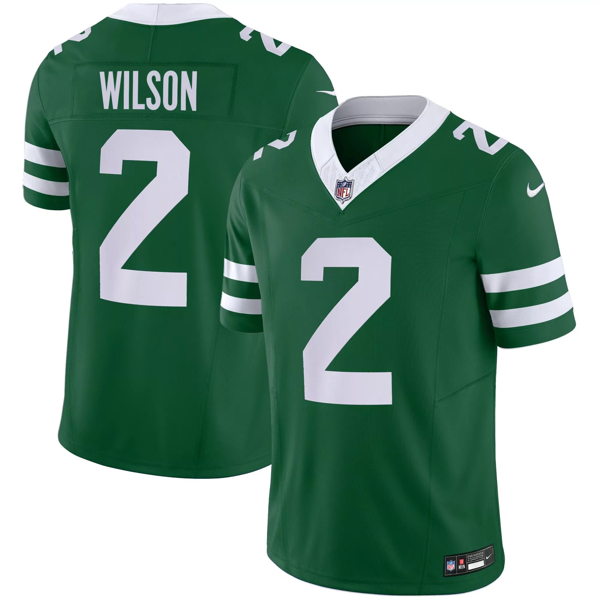 wilson 2 new york jets 2023 men s all stitched vapor jersey green