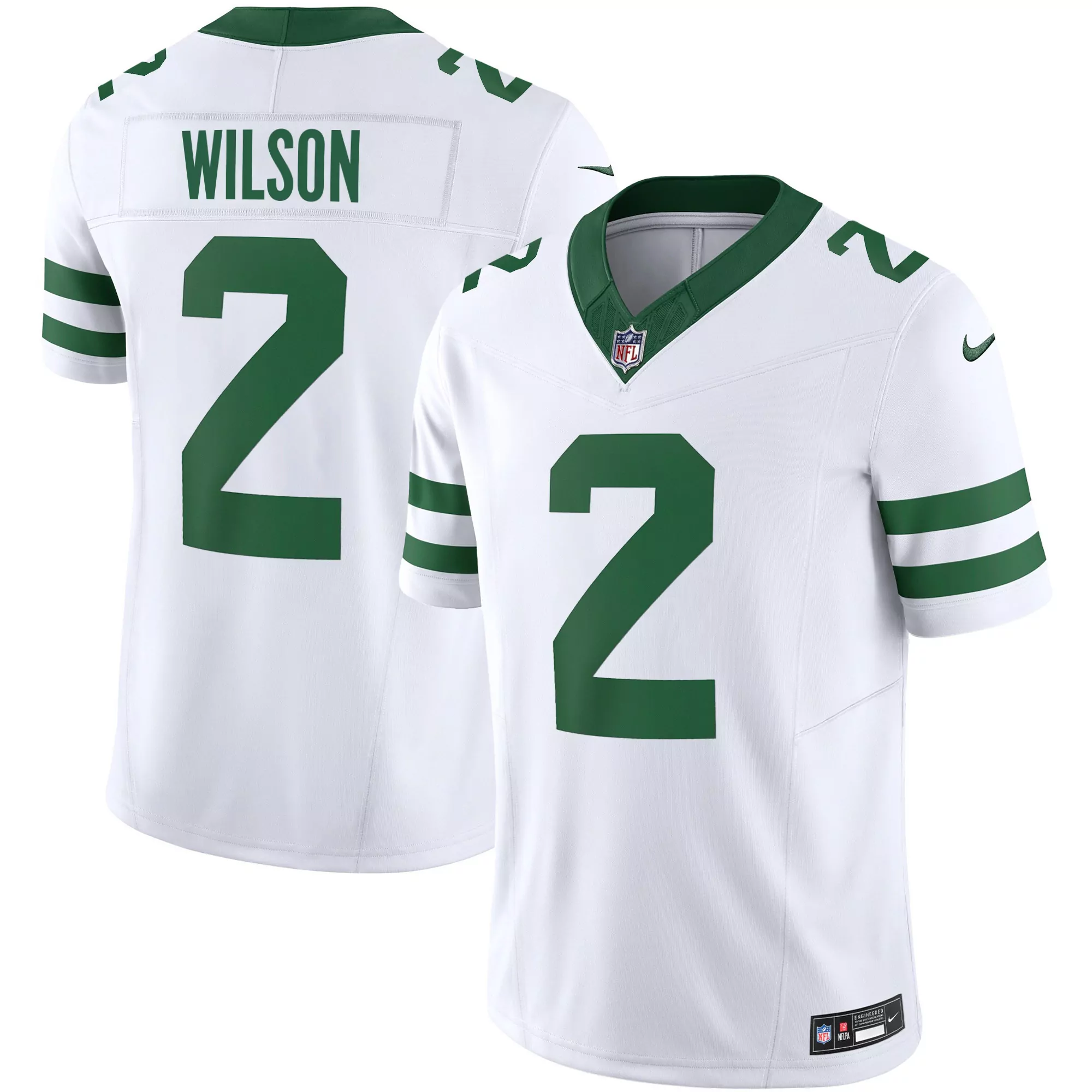 wilson 2 new york jets 2023 men s all stitched vapor jersey white green 2