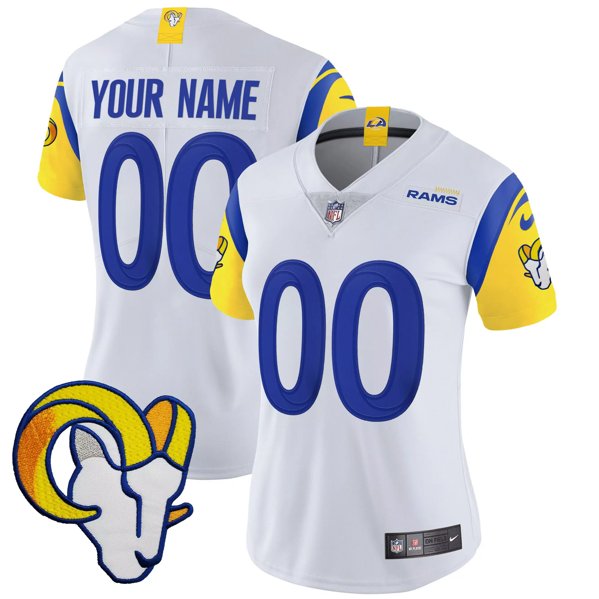 women s los angeles rams custom 00 white all stitched vapor jersey 2023 with patch