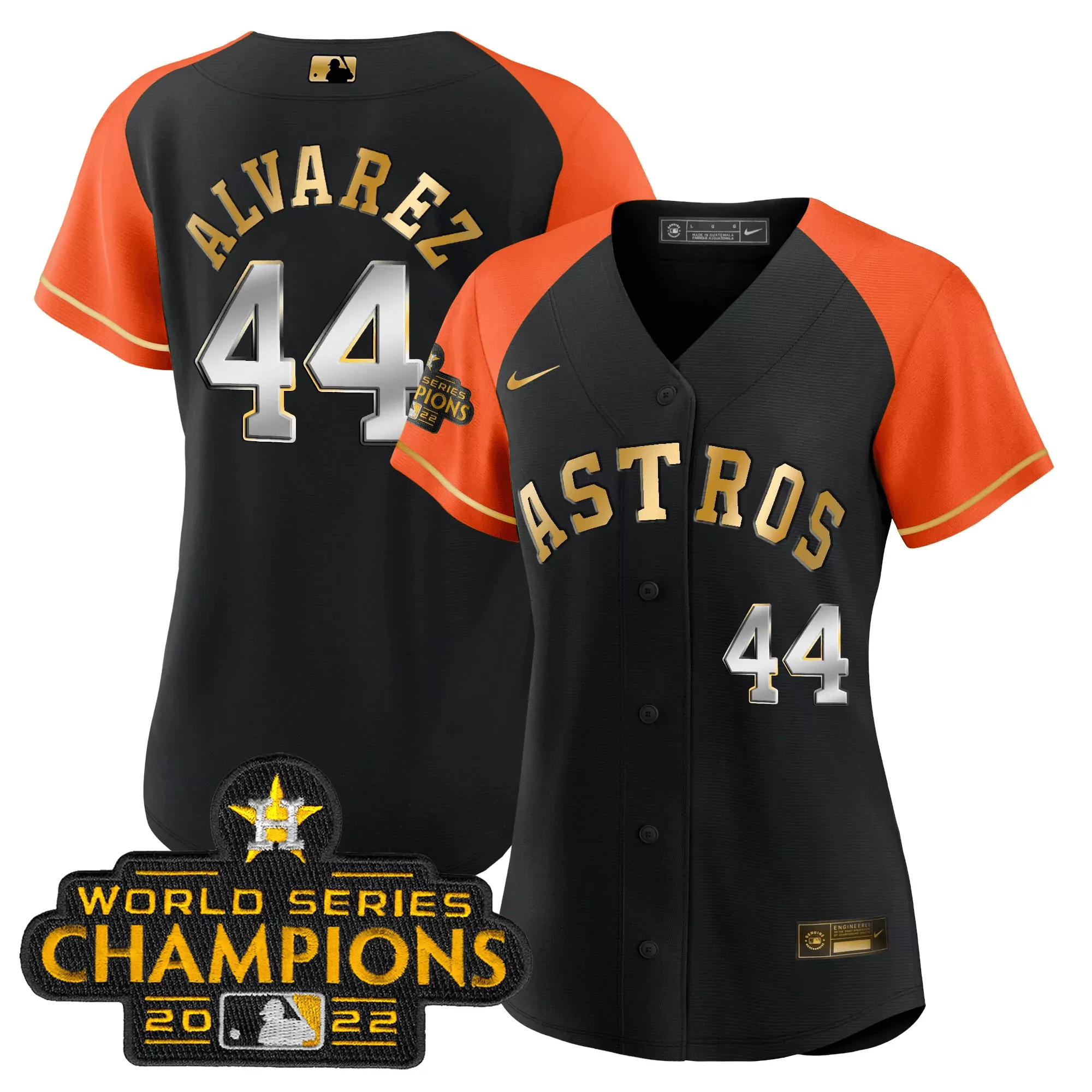 yordan alvarez 44 houston astros 2022 women s all stitched vapor jersey black orange champions