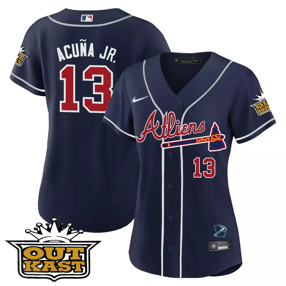 Acuna Jr. Atlanta Braves 2023 Navy Outkast Custom Stitched Jersey | All Stitched Vapor Edition | For Men, Women & Youth