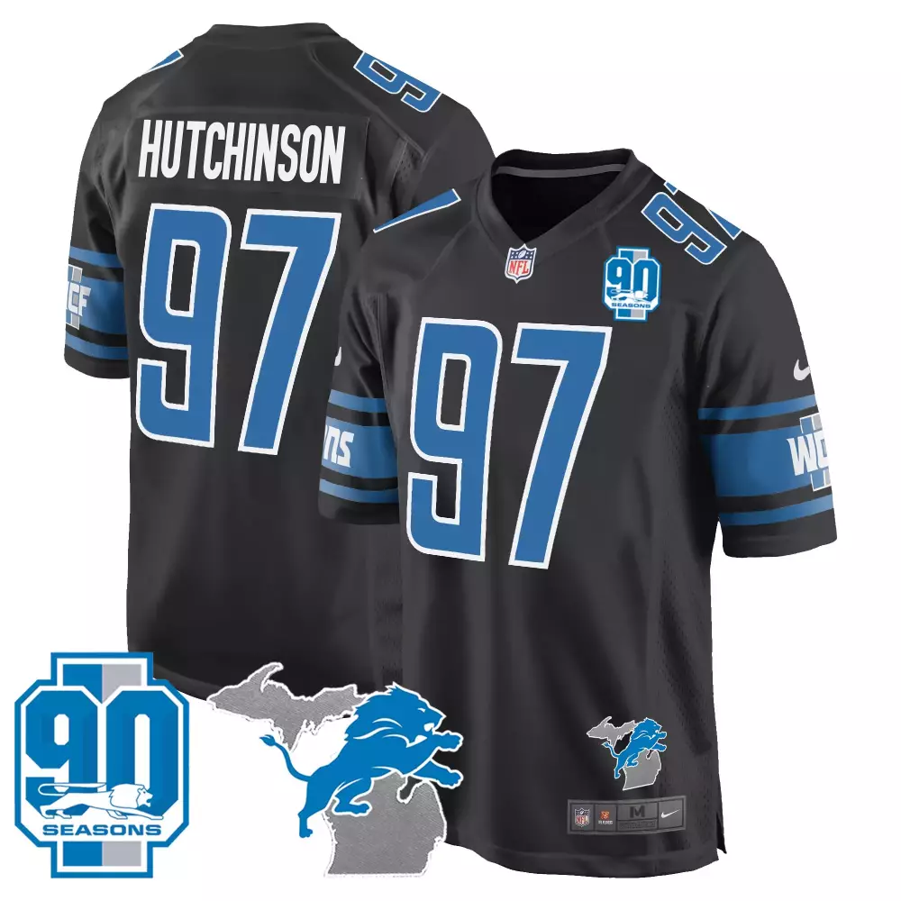Aidan Hutchinson 2023 Detroit Lions Black 90 Seasons Edition Vapor Jersey | Stitched Fan Gear | For Men, Women & Youth