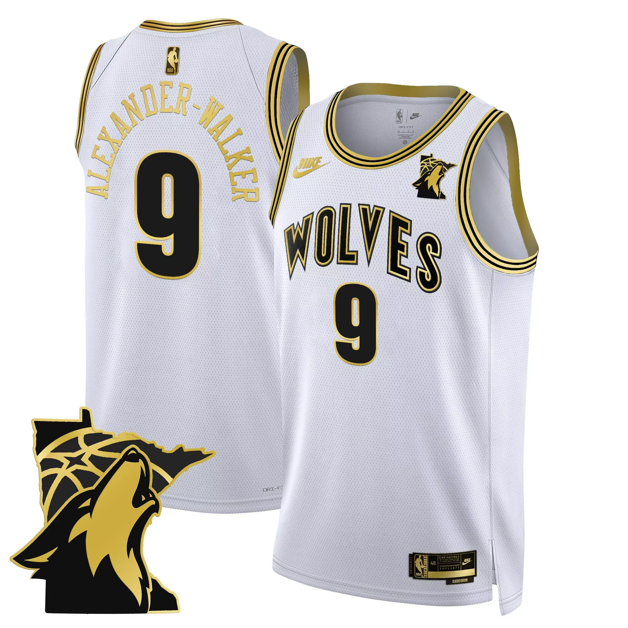 alexander walker 9 men s vapor jersey minnesota timberwolves white howl edition 2025