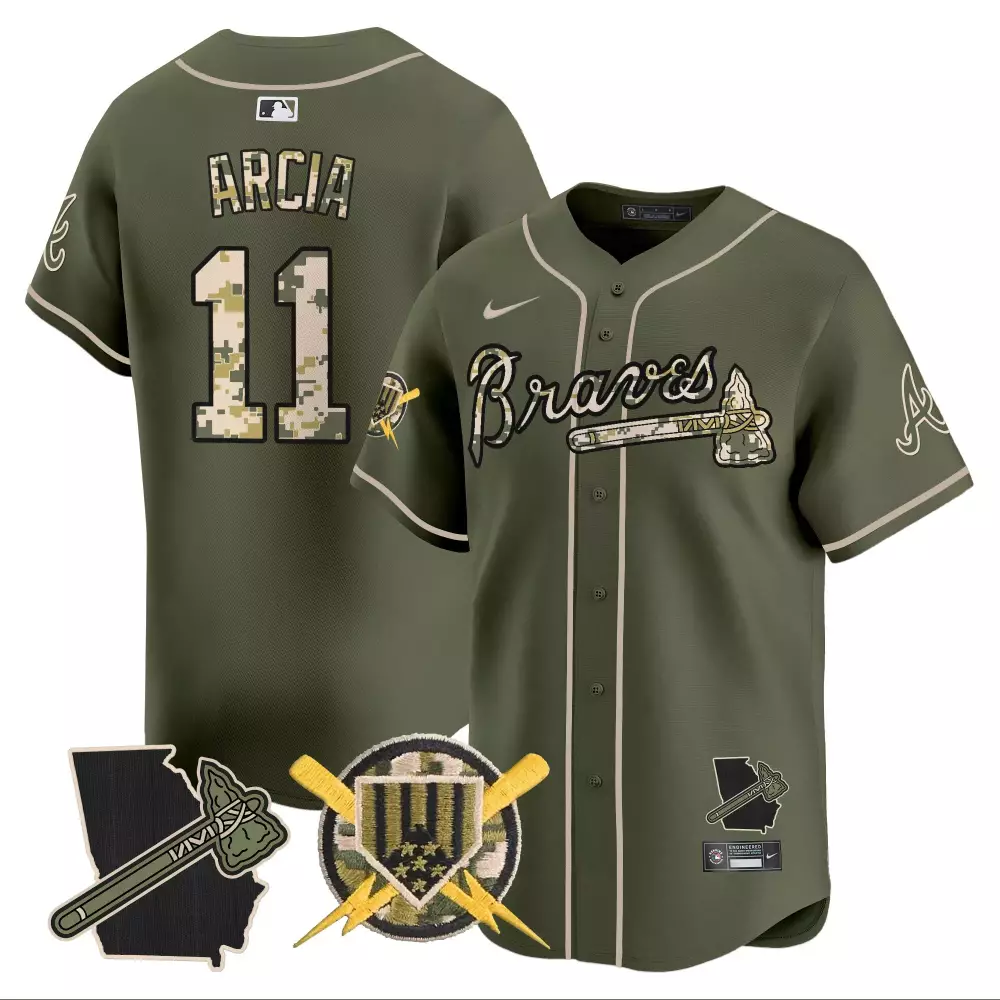 arcia 11 atlanta braves 2023 men s all stitched vapor jersey camo edition