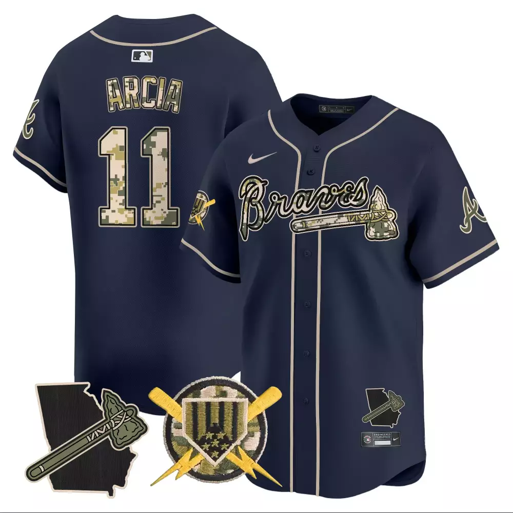 arcia 11 atlanta braves 2023 men s all stitched vapor jersey camo edition