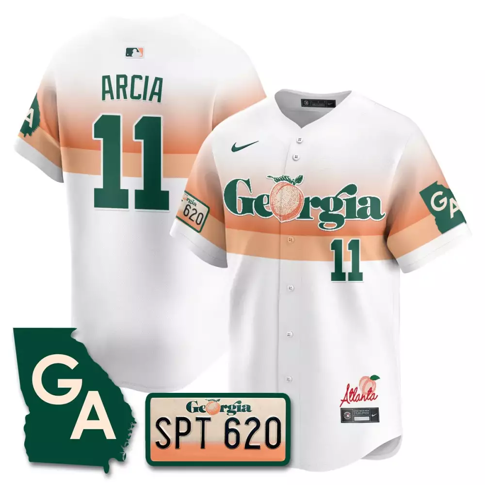 Arcia 11 Georgia 2023 Stitched Vapor Jersey | Peach Patch | Limited Edition Fan Gear for Men, Women & Youth