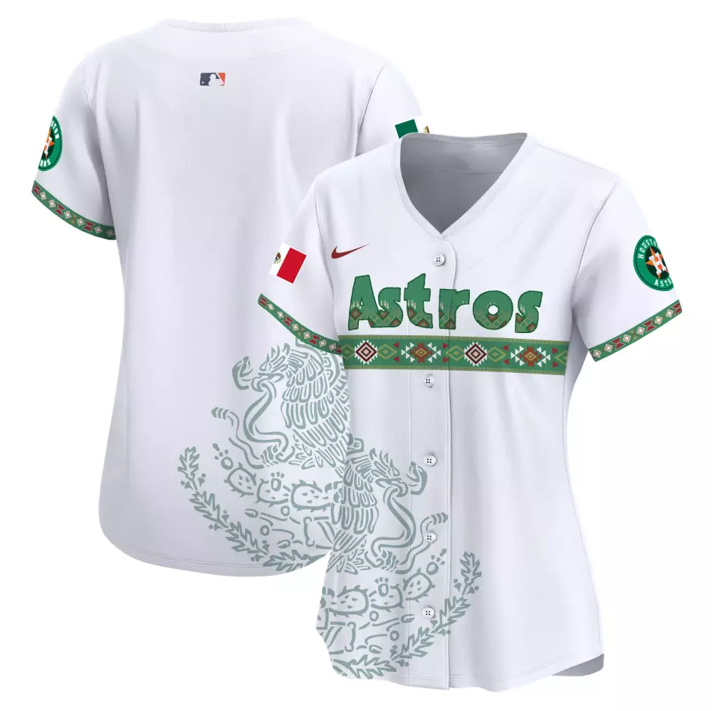 Astros Women's 2023 All Stitched Vapor Jersey | White & Green Mexican Heritage Edition | Stylish Fan Gear | For Men, Women & Youth