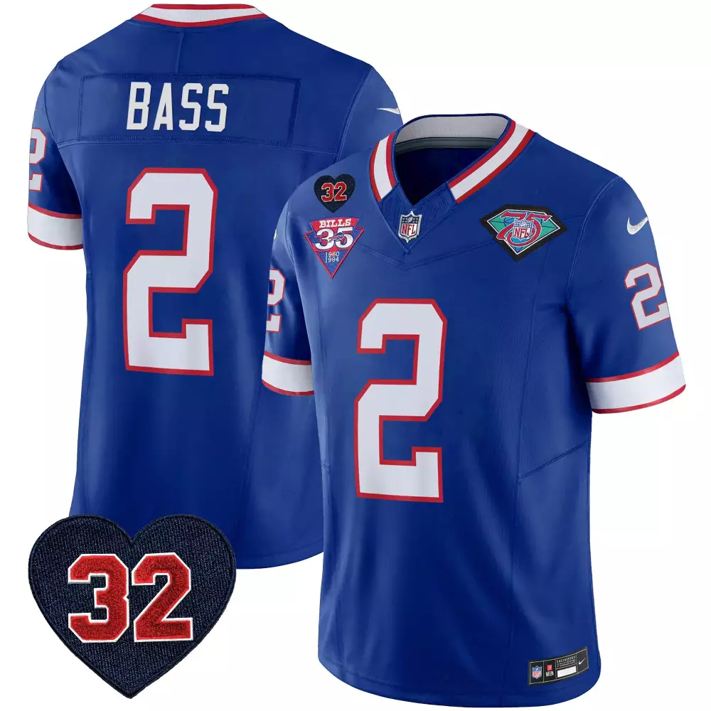 Bass 2 Buffalo Bills 2023 Men's All Stitched Vapor Jersey | Blue with Patch 32 | Fan Gear for Game Day | For Men