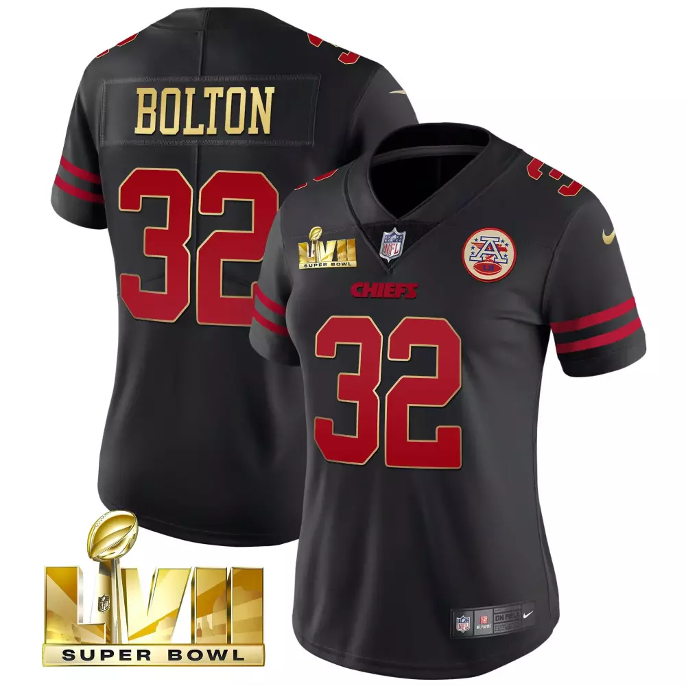 Bolton 32 Kansas City Chiefs 2023 Black Stitched Jersey | Super Bowl LVIII | Men's Style Fan Gear for Men, Women & Youth