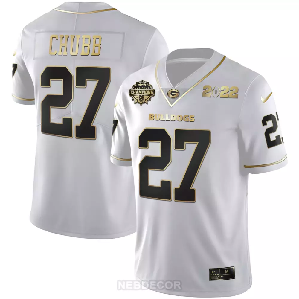 Chubb 27 Bulldogs Men's All Stitched Vapor Jersey | White National Champions Edition 2022 | Fan Gear for Men, Women & Youth