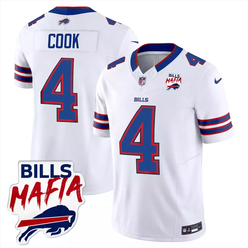 Cook 4 Buffalo Bills 2023 White Vapor Jersey | Bills Mafia Edition | Stitched Fan Gear | For Men, Women & Youth