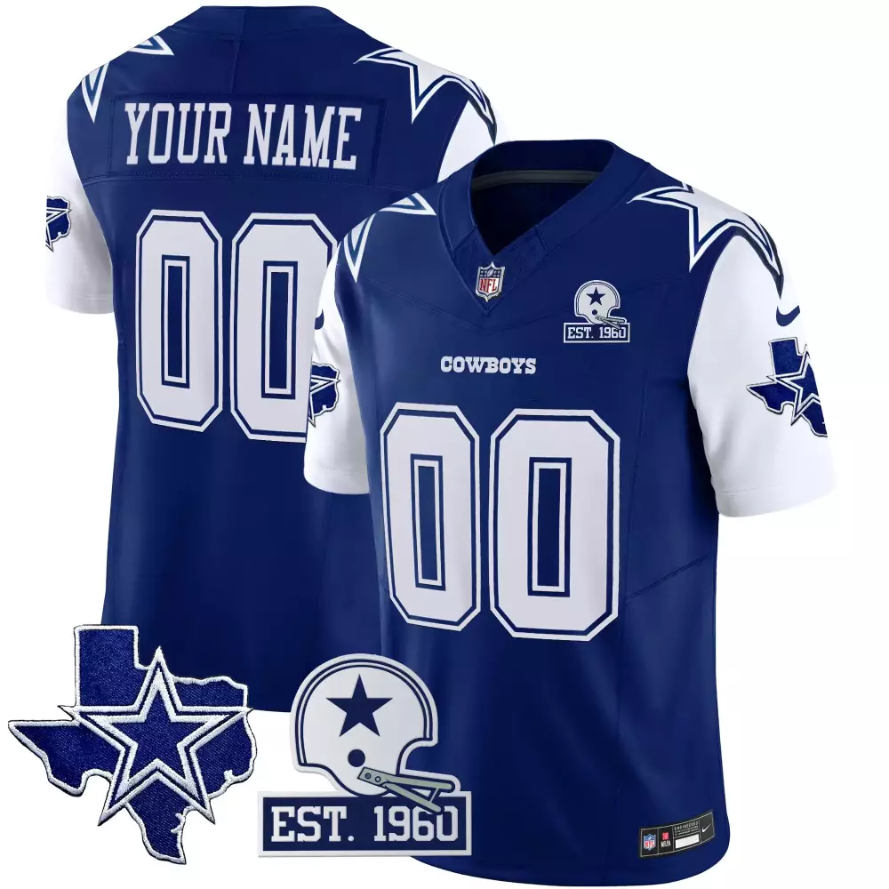 dallas cowboys custom 00 2023 all stitched vapor jersey navy blue men s quality edition