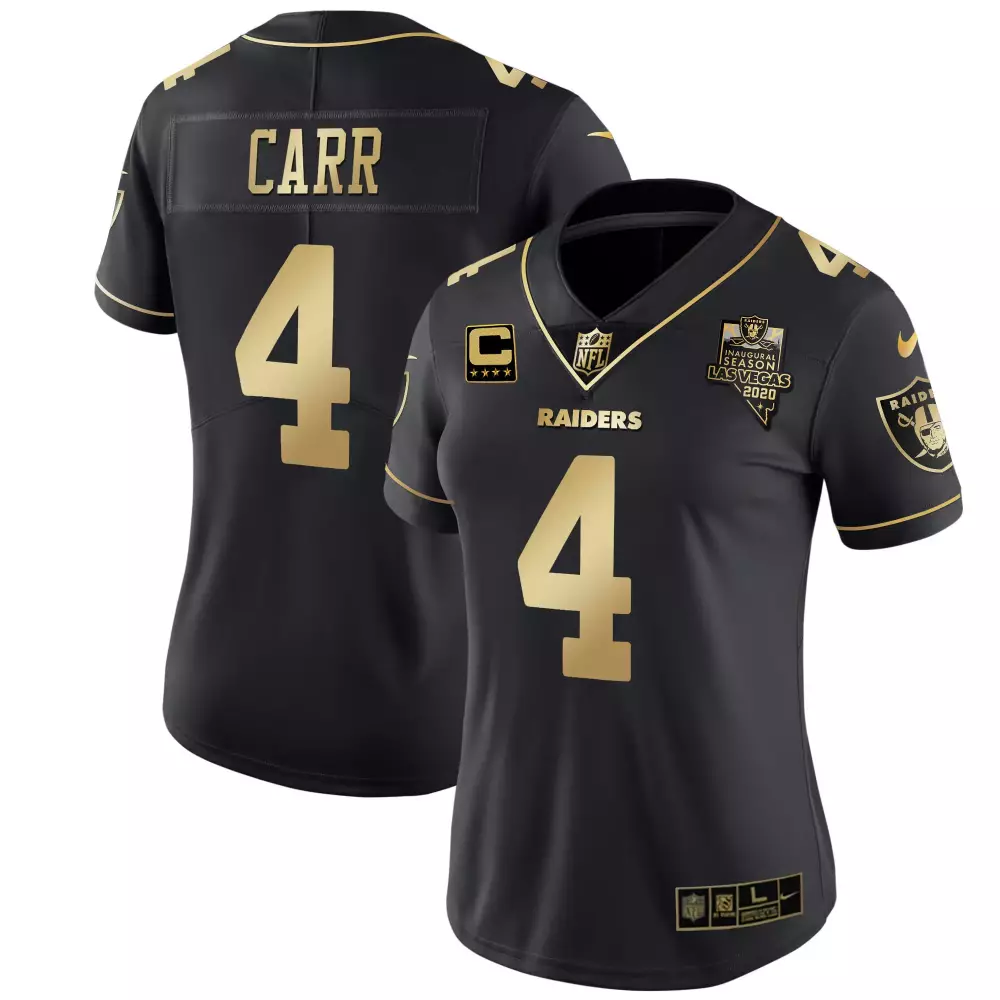 Derek Carr 4 Las Vegas Raiders 2020 Women's All Stitched Vapor Jersey | Black Gold Edition | Fan Gear | For Women, Men & Youth