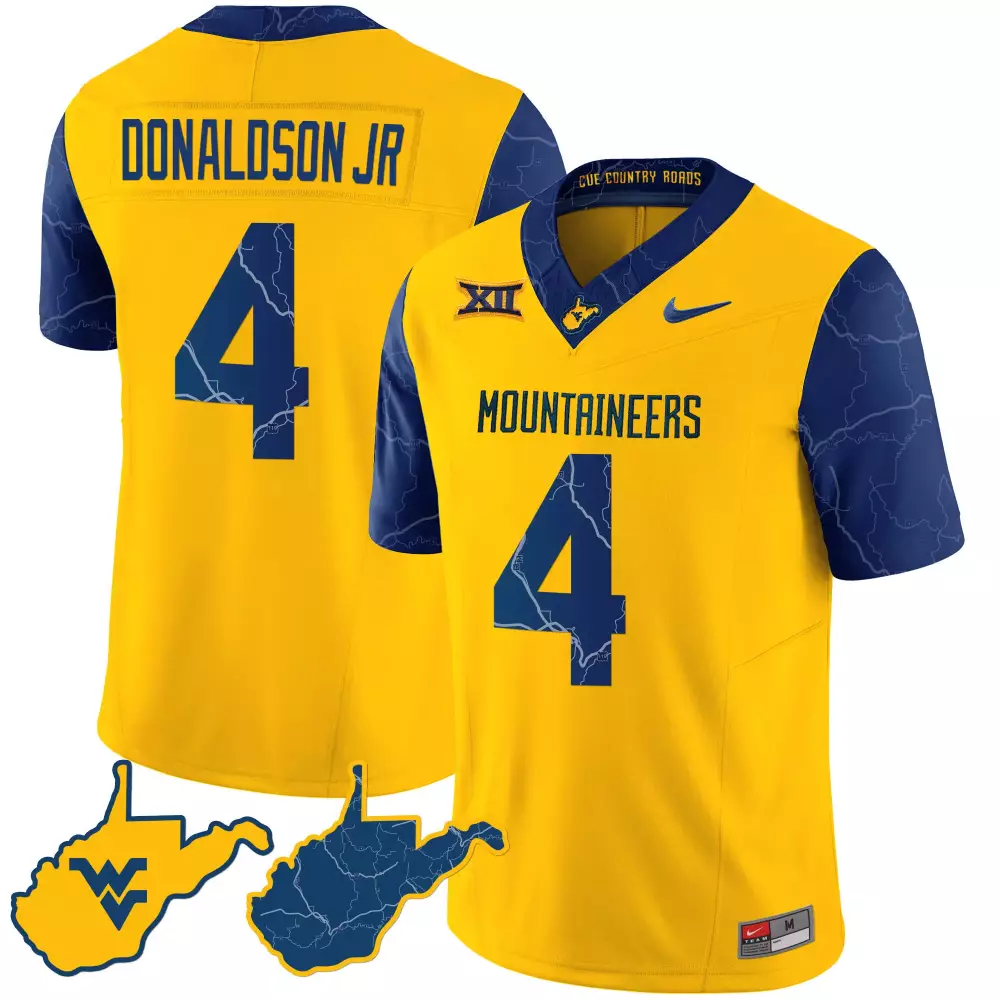 donaldson jr 4 west virginia mountaineers 2023 men s all stitched vapor jersey yellow blue