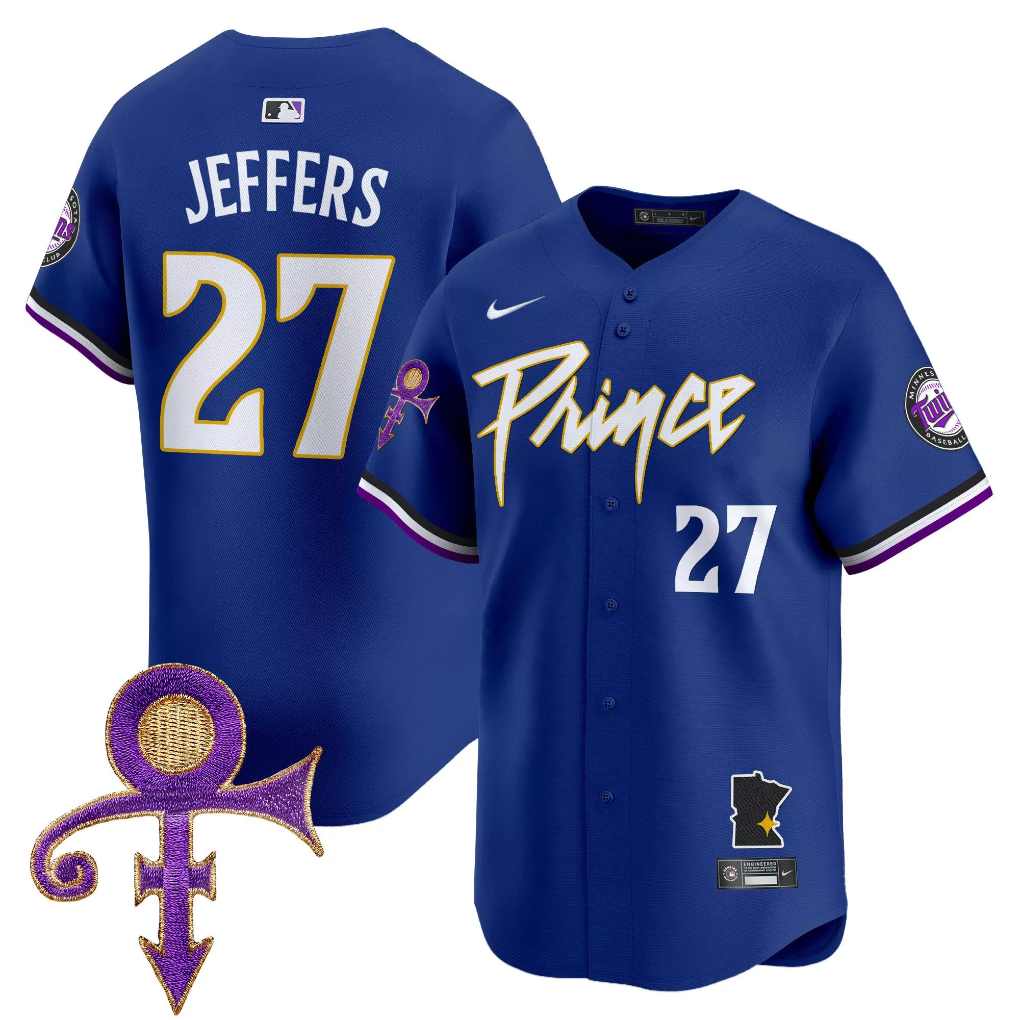 jeffers 27 minnesota twins 2023 men s all stitched vapor jersey purple prince patch