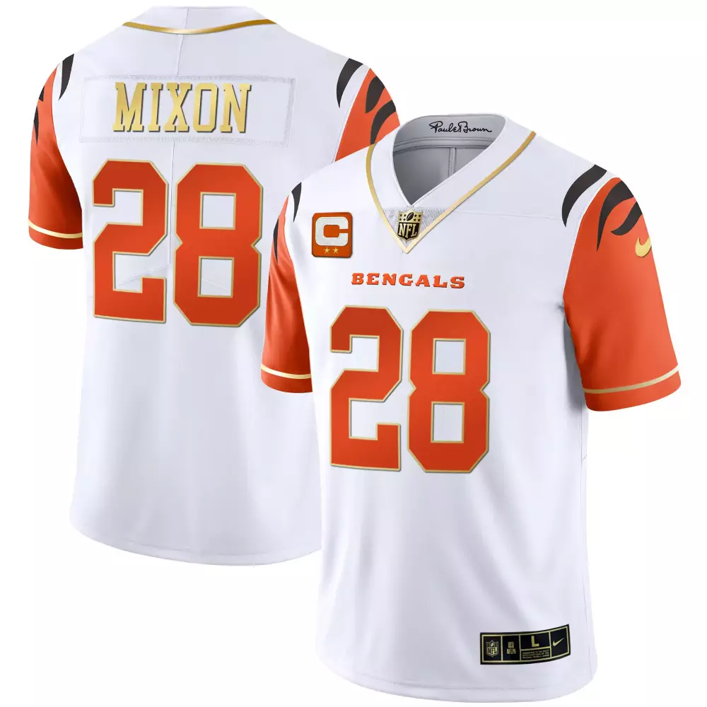 Joe Mixon 28 Cincinnati Bengals 2023 Vapor Jersey | White and Orange Stitched Style | Fan Gear for Men, Women & Youth